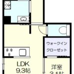 ウォークインクローゼット付きの1LDK(間取)